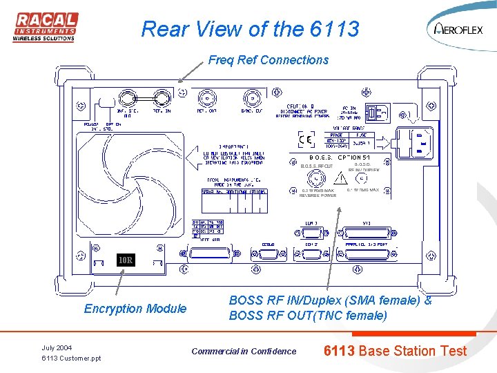 Rear View of the 6113 Freq Ref Connections 10 R Encryption Module July 2004