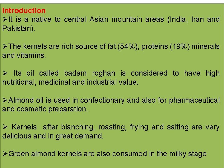 Introduction ØIt is a native to central Asian mountain areas (India, Iran and Pakistan).