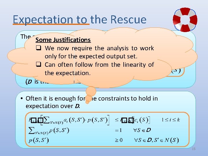 Expectation to the Rescue The analysis of the algorithm works when: Some Justifications q