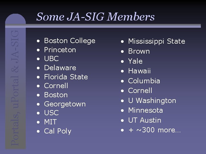Portals, u. Portal & JA-SIG Some JA-SIG Members • • • Boston College Princeton