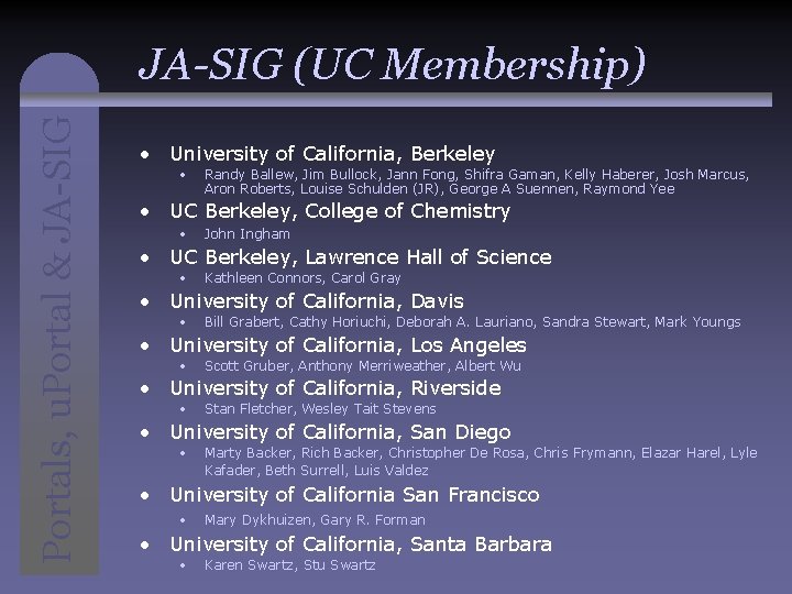Portals, u. Portal & JA-SIG (UC Membership) • University of California, Berkeley • Randy