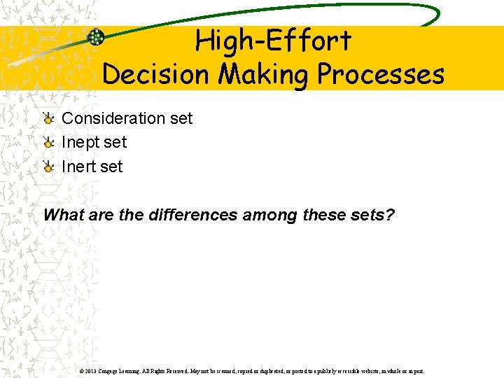High-Effort Decision Making Processes Consideration set Inept set Inert set What are the differences