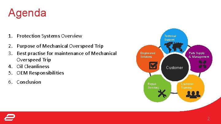Agenda 1. Protection Systems Overview 2. Purpose of Mechanical Overspeed Trip 3. Best practise Agenda 1. Protection Systems Overview 2. Purpose of Mechanical Overspeed Trip 3. Best practise