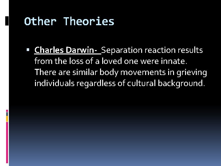 Other Theories Charles Darwin- Separation reaction results from the loss of a loved one