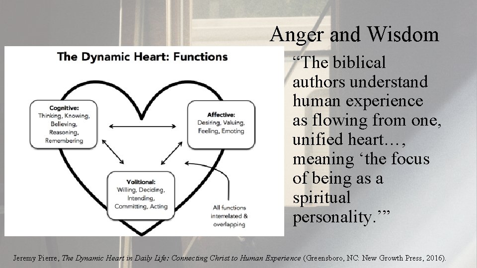 Anger and Wisdom “The biblical authors understand human experience as flowing from one, unified
