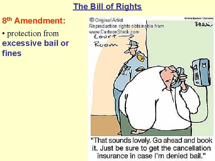 The Bill of Rights 8 th Amendment: • protection from excessive bail or fines