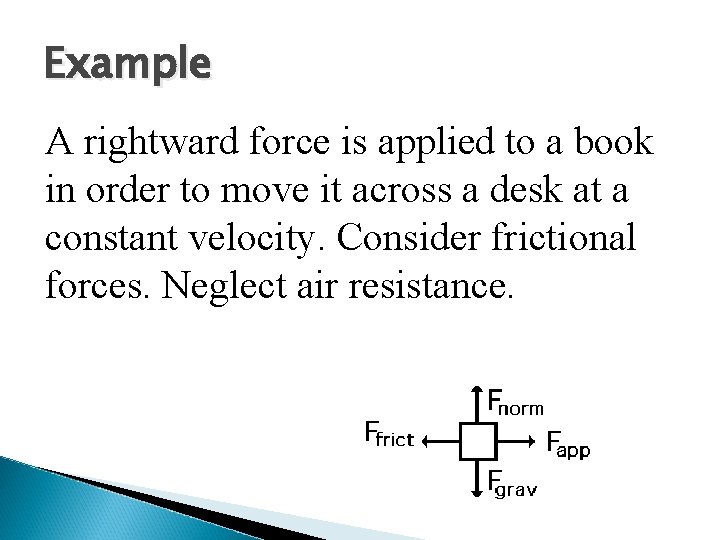 Example A rightward force is applied to a book in order to move it