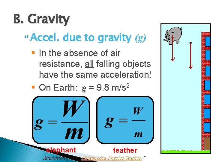 B. Gravity Accel. due to gravity (g) § In the absence of air resistance,