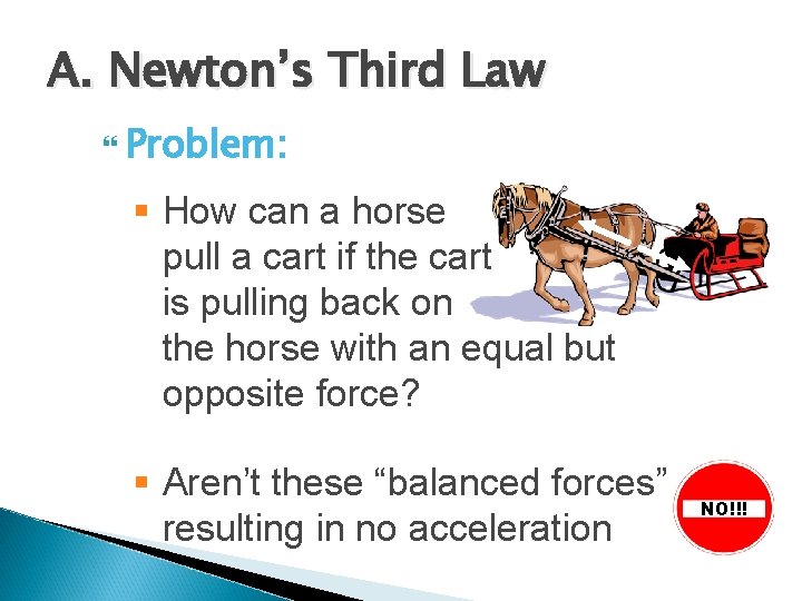A. Newton’s Third Law Problem: § How can a horse pull a cart if