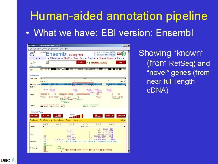 Human-aided annotation pipeline • What we have: EBI version: Ensembl Showing “known” (from Ref.