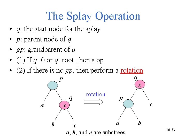 The Splay Operation • • • q: the start node for the splay p: The Splay Operation • • • q: the start node for the splay p: