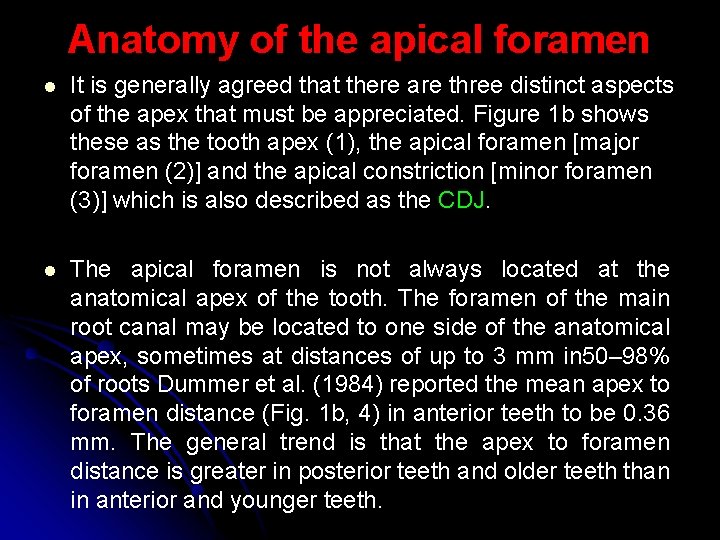 Anatomy of the apical foramen l It is generally agreed that there are three