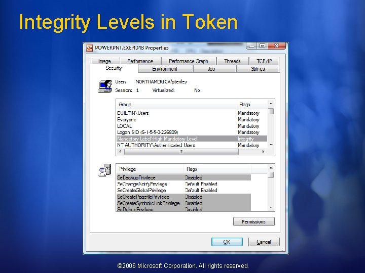 Integrity Levels in Token © 2006 Microsoft Corporation. All rights reserved. 