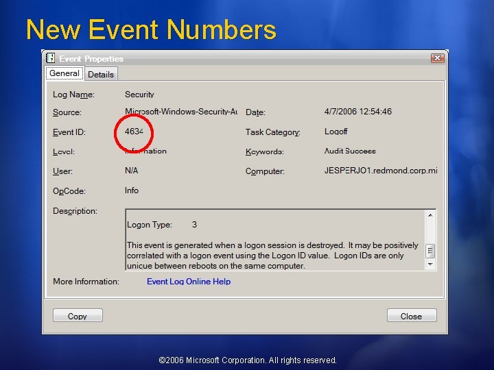 New Event Numbers © 2006 Microsoft Corporation. All rights reserved. 