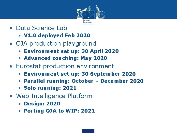 WI Platform: state of play • Data Science Lab • V 1. 0 deployed