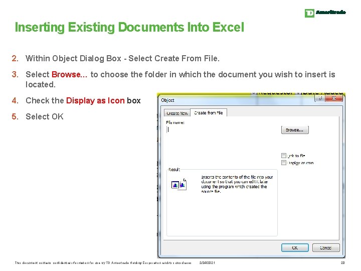 Inserting Existing Documents Into Excel 2. Within Object Dialog Box - Select Create From