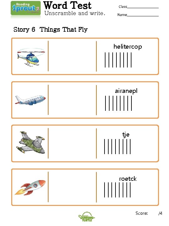 Word Test Class Unscramble and write Name Story