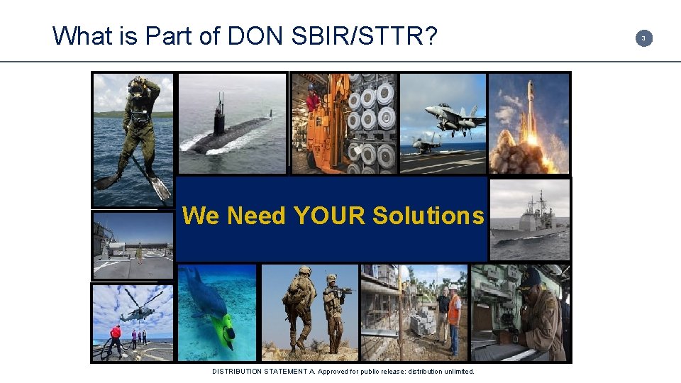 What is Part of DON SBIR/STTR? 3 We Need YOUR Solutions 3 DISTRIBUTION STATEMENT