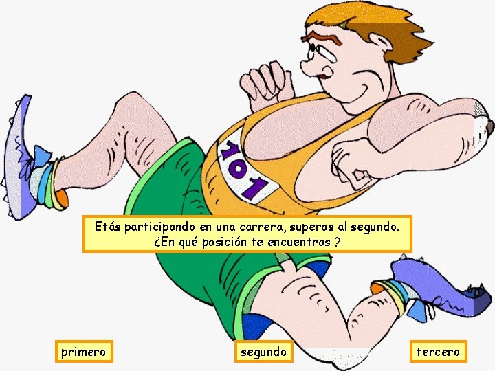 Etás participando en una carrera, superas al segundo. ¿En qué posición te encuentras ?