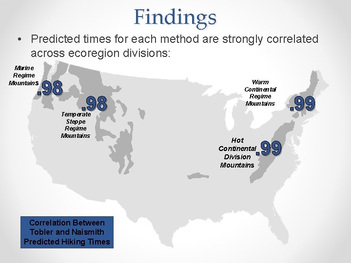 Findings • Predicted times for each method are strongly correlated across ecoregion divisions: Marine