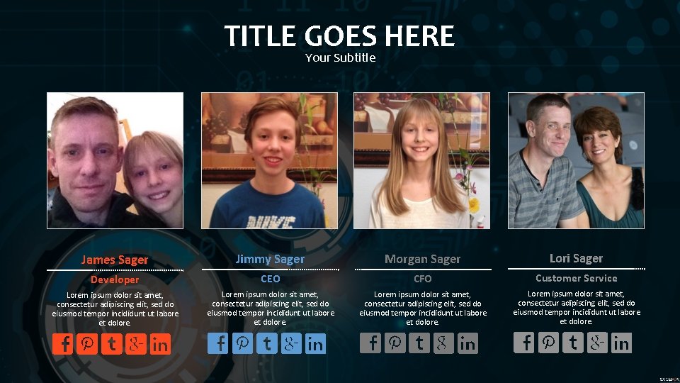 TITLE GOES HERE Your Subtitle James Sager Jimmy Sager Morgan Sager Lori Sager Developer