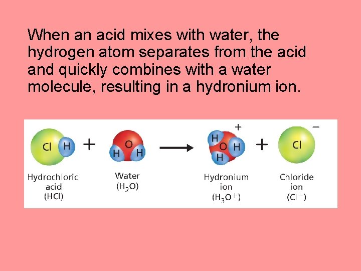 When an acid mixes with water, the hydrogen atom separates from the acid and
