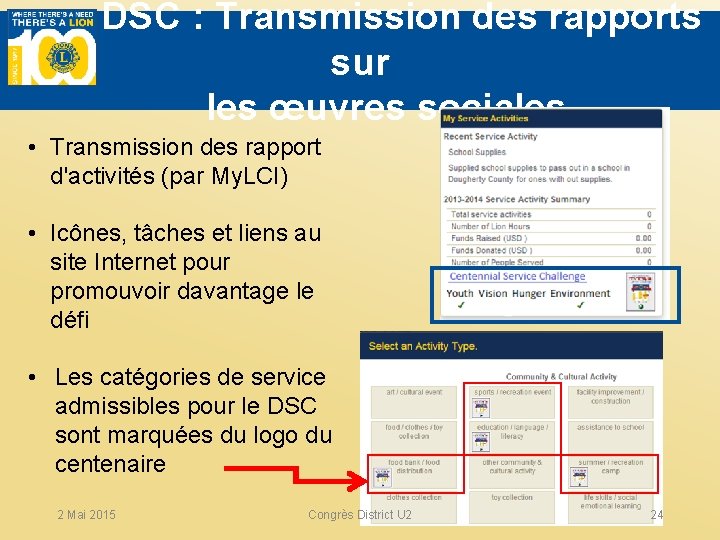  DSC : Transmission des rapports sur les œuvres sociales • Transmission des rapport