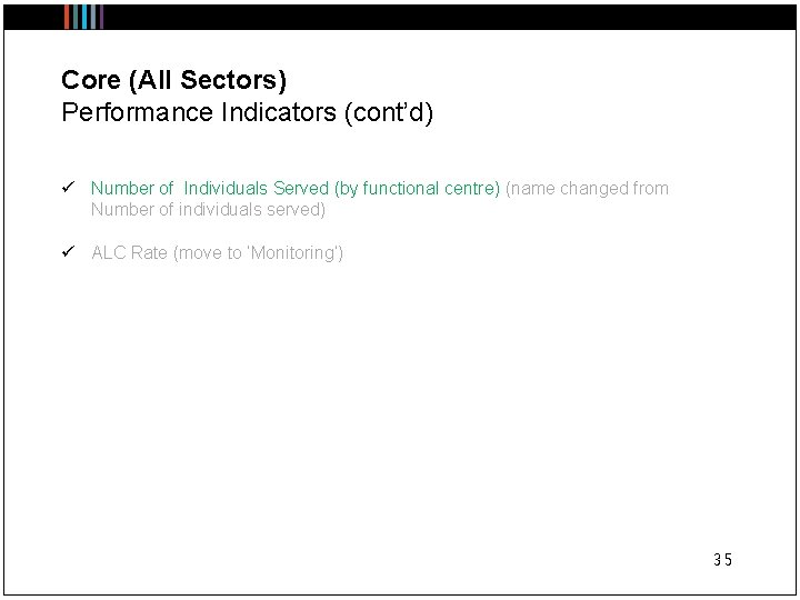 Core (All Sectors) Performance Indicators (cont’d) ü Number of Individuals Served (by functional centre)
