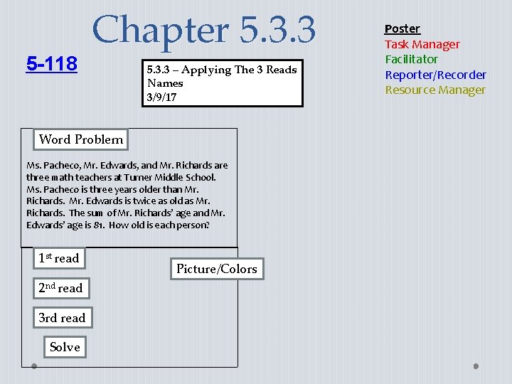 5 -118 Chapter 5. 3. 3 – Applying The 3 Reads Names 3/9/17 Word