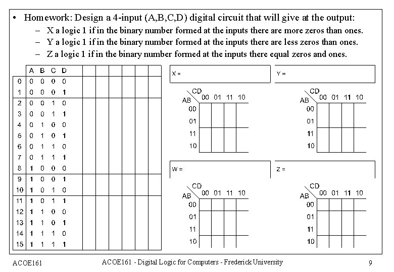  • Homework: Design a 4 -input (A, B, C, D) digital circuit that