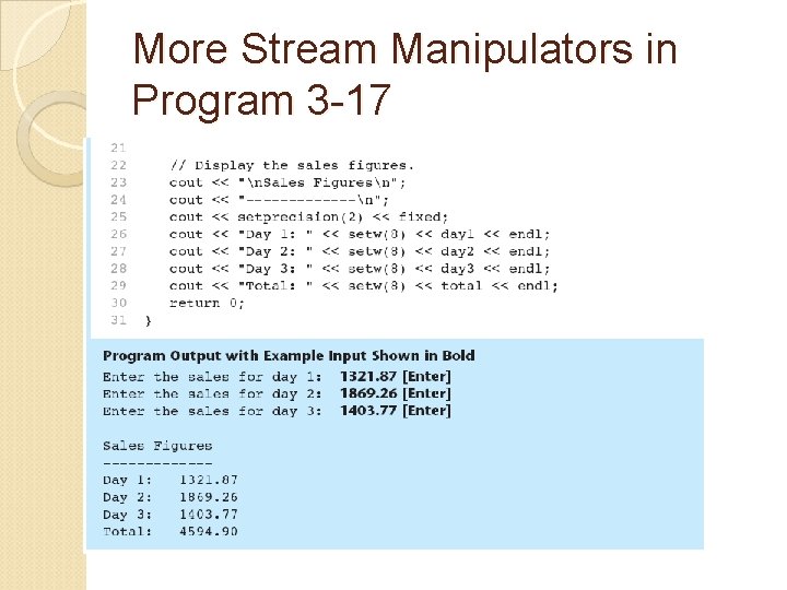 More Stream Manipulators in Program 3 -17 