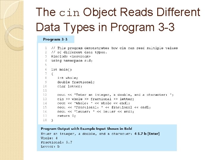 The cin Object Reads Different Data Types in Program 3 -3 