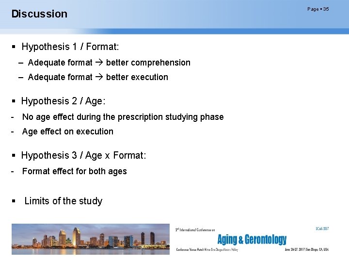 Discussion Hypothesis 1 / Format: – Adequate format better comprehension – Adequate format better