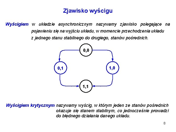 Zjawisko wyścigu Wyścigiem w układzie asynchronicznym nazywamy zjawisko polegające na pojawieniu się na wyjściu