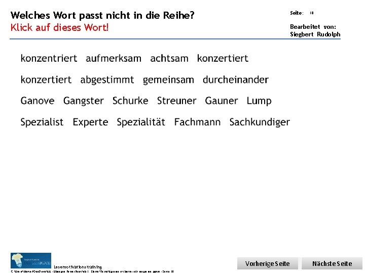 Übungsart: Welches Wort passt nicht in die Reihe? Klick auf dieses Wort! Seite: 18