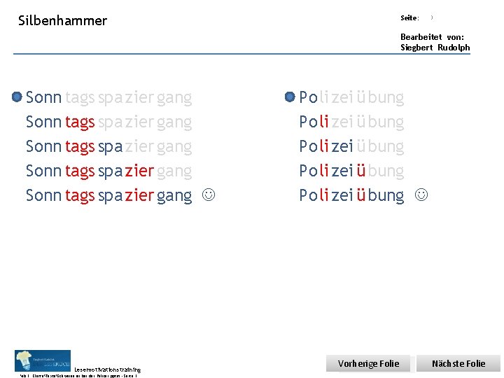 Übungsart: Silbenhammer Seite: 3 Bearbeitet von: Siegbert Rudolph Sonn tags spa zier gang Sonn