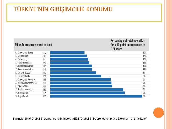 TÜRKİYE’NİN GİRİŞİMCİLİK KONUMU Kaynak: 2015 Global Entrepreneurship Index, GEDI (Global Entrepreneurship and Development Institute