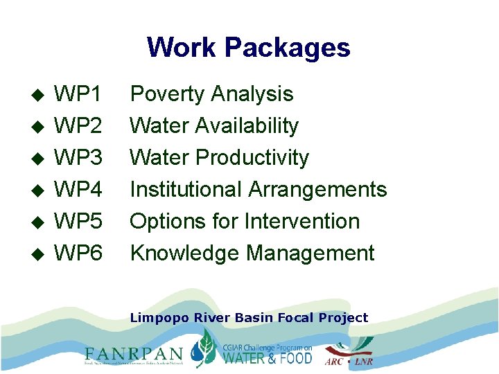 Work Packages u u u WP 1 WP 2 WP 3 WP 4 WP