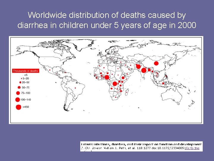 Worldwide distribution of deaths caused by diarrhea in children under 5 years of age