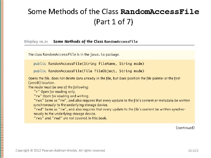 Some Methods of the Class Random. Access. File (Part 1 of 7) Copyright ©