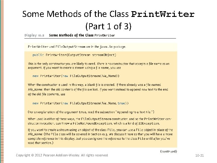Some Methods of the Class Print. Writer (Part 1 of 3) Copyright © 2012
