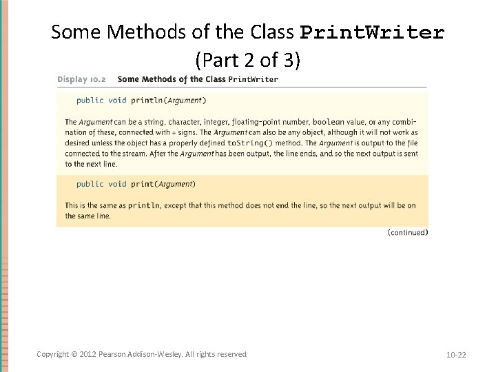 Some Methods of the Class Print. Writer (Part 2 of 3) Copyright © 2012
