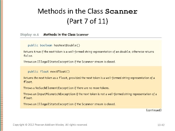 Methods in the Class Scanner (Part 7 of 11) Copyright © 2012 Pearson Addison-Wesley.