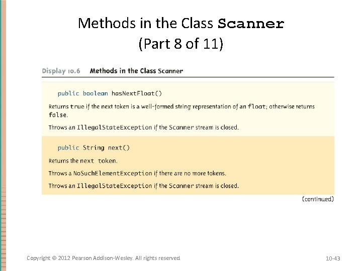 Methods in the Class Scanner (Part 8 of 11) Copyright © 2012 Pearson Addison-Wesley.