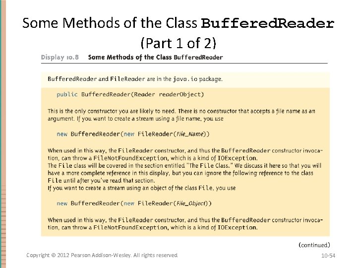 Some Methods of the Class Buffered. Reader (Part 1 of 2) Copyright © 2012