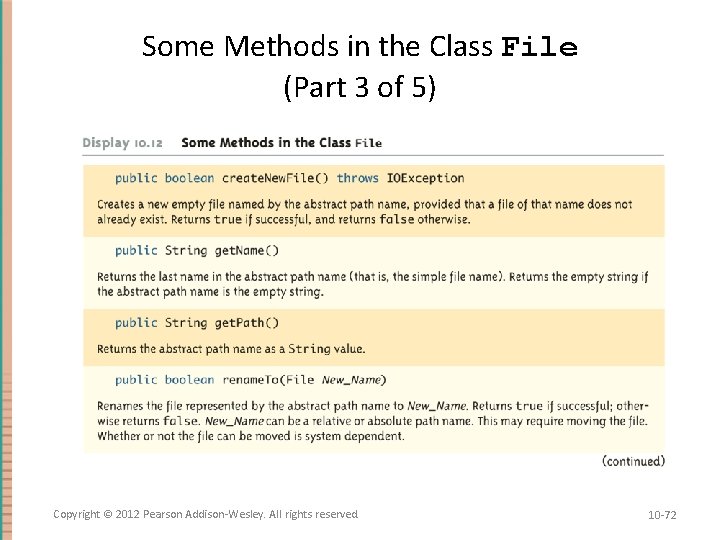 Some Methods in the Class File (Part 3 of 5) Copyright © 2012 Pearson