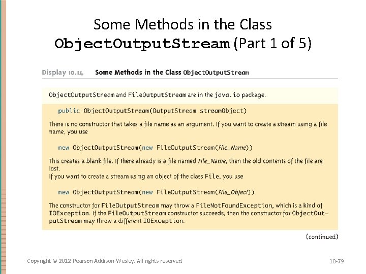 Some Methods in the Class Object. Output. Stream (Part 1 of 5) Copyright ©