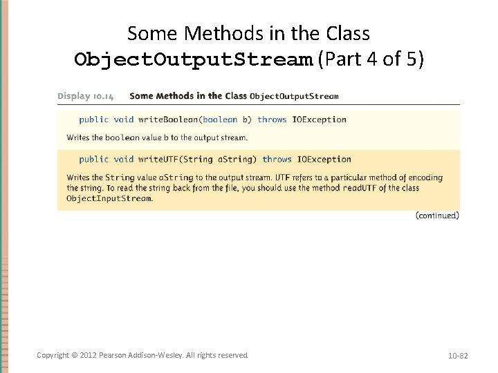 Some Methods in the Class Object. Output. Stream (Part 4 of 5) Copyright ©