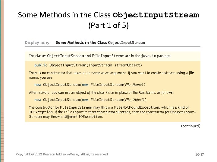 Some Methods in the Class Object. Input. Stream (Part 1 of 5) Copyright ©