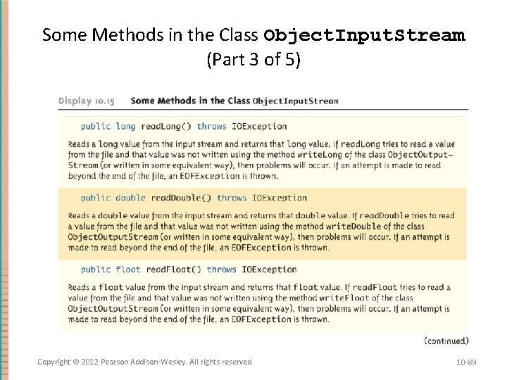 Some Methods in the Class Object. Input. Stream (Part 3 of 5) Copyright ©